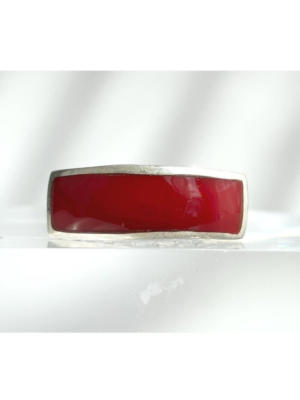 Red Coral Geometric Southwest Floral Sterling Silver 925 Vintage Ring - sz 8.5